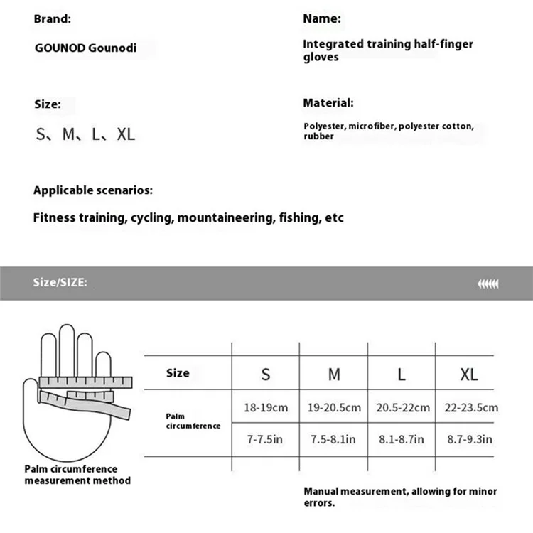 GOUNOD GL058 Non Slip Thickened Palm Protection Half Finger Gloves for Weightlifting Gym Fitness , Black / Size M