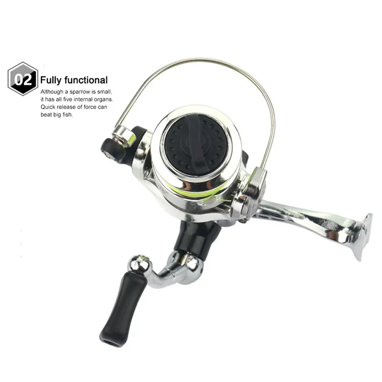 MN100 Mini Carretilha de Pesca com 2+1 Rolamentos, Corpo de Metal, Roda Giratória com Linha de Pesca de 40m para Varas de Pesca de Caneta