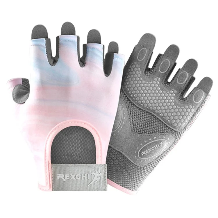 REXCHI XG66 1 Paar leichte, rutschfeste Fitness-Handschuhe mit Stoßabsorption, Halbfingerhandschuhe für Gewichtheben, Bodybuilding und Training - Blau Pink / S