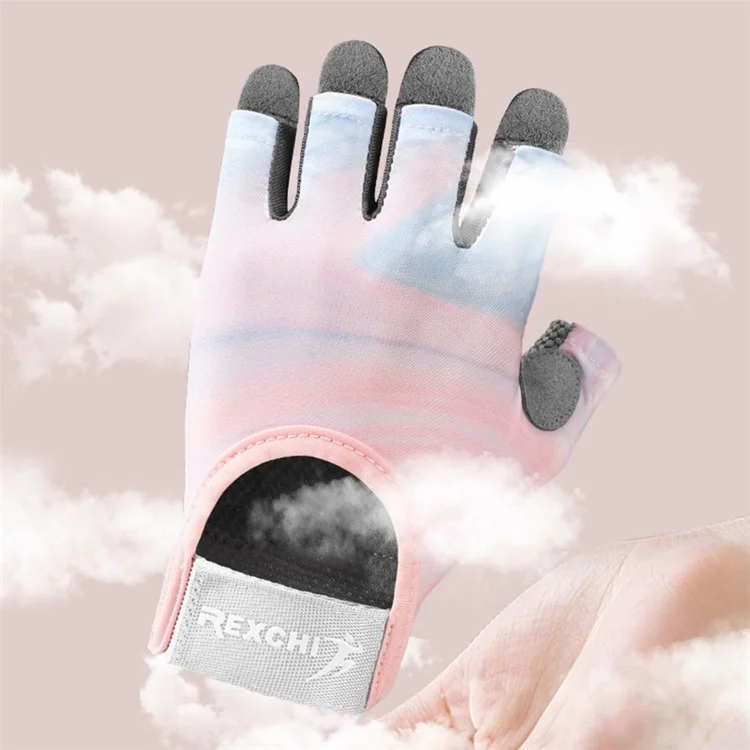 REXCHI XG66 1 Paar leichte, rutschfeste Fitness-Handschuhe mit Stoßabsorption, Halbfingerhandschuhe für Gewichtheben, Bodybuilding und Training - Blau Pink / S