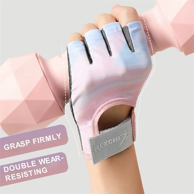 REXCHI XG66 1 Paar leichte, rutschfeste Fitness-Handschuhe mit Stoßabsorption, Halbfingerhandschuhe für Gewichtheben, Bodybuilding und Training - Blau Pink / S