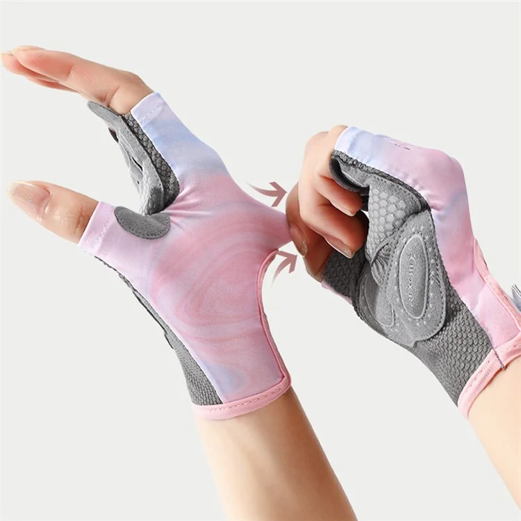 REXCHI XG66 1 Paar leichte, rutschfeste Fitness-Handschuhe mit Stoßabsorption, Halbfingerhandschuhe für Gewichtheben, Bodybuilding und Training - Blau Pink / S