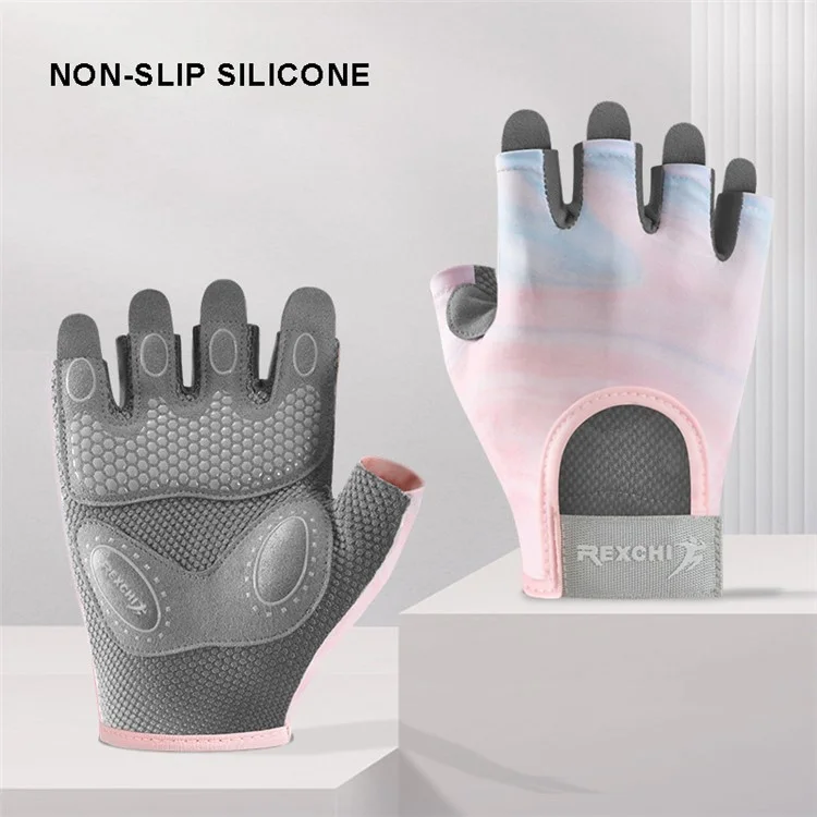 REXCHI XG66 1 Paar leichte, rutschfeste Fitness-Handschuhe mit Stoßabsorption, Halbfingerhandschuhe für Gewichtheben, Bodybuilding und Training - Blau Pink / S