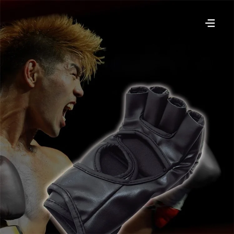 NUOCHEN 1 Pair Boxing Gloves Half Finger Training Gloves Kickboxing Sparring MMA Gloves - Black / L / XL