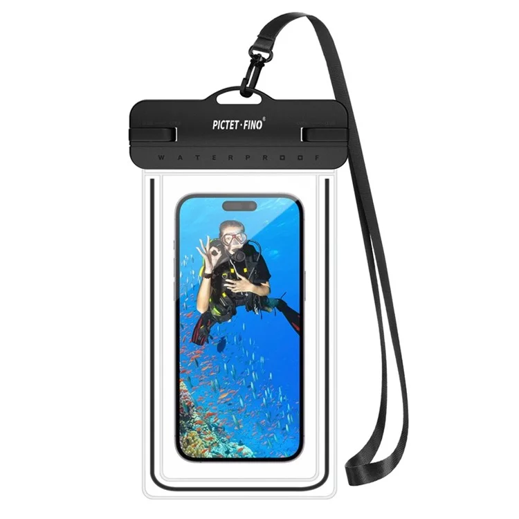 PICTET.FINO RH12 Grande Bolsa impermeable IPX8 para teléfonos móviles de menos de 8.2 pulgadas, bolsa seca con correa - Negro