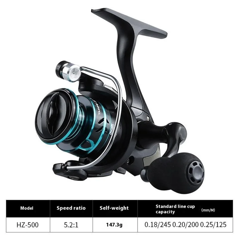 TAKUMI HZ500 Mini Metal Fishing Reel Spinning Reel with EVA Handle Knob 5.2:1 Gear Ratio for Seawater