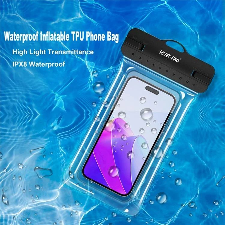 PICTET.FINO RH14 IPX8 Borsa Impermeabile Spesso Borsa Airbag TPU Custodia Touch Screen per Telefono entro 8,2 pollici - Nero