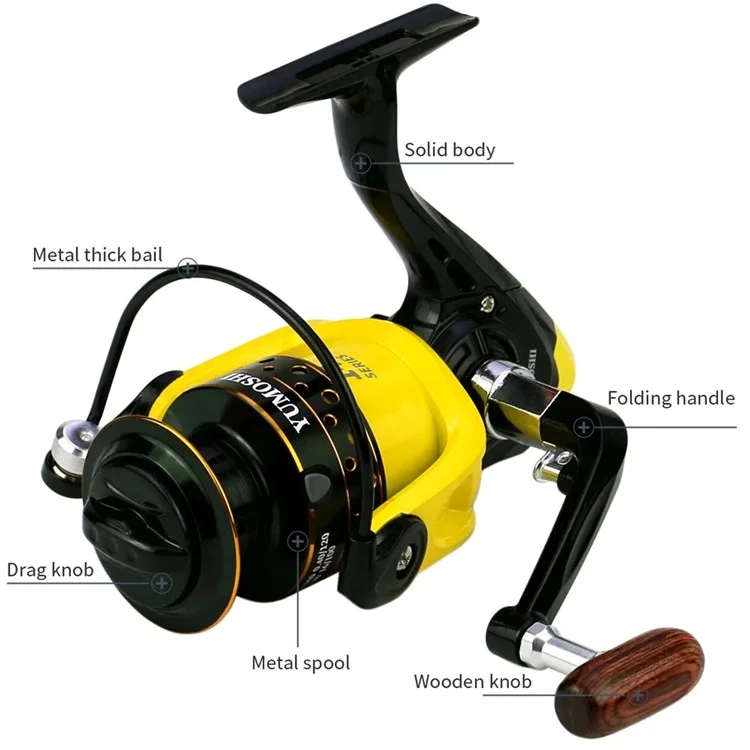 YUMOSHI OE7000 Metal Spool Fishing Reel Baitcasting Spinning Reel with Foldable Interchangeable Handle