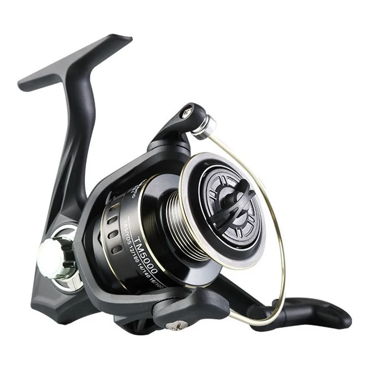 GOLD SHARKING TM3000 12-Axis Bearings Metal Long Cast Spinning Fishing Reel with Folding Arm - Black+Gold
