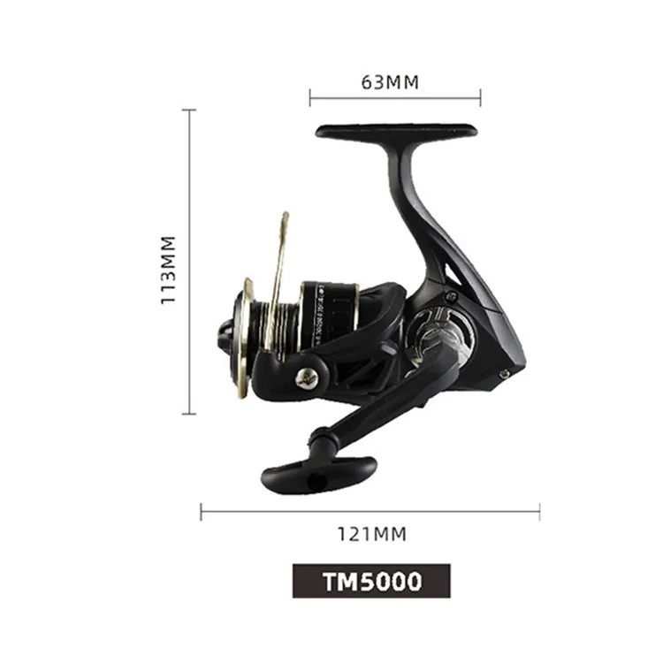 GOLD SHARKING TM3000 12-Axis Bearings Metal Long Cast Spinning Fishing Reel with Folding Arm - Black+Gold