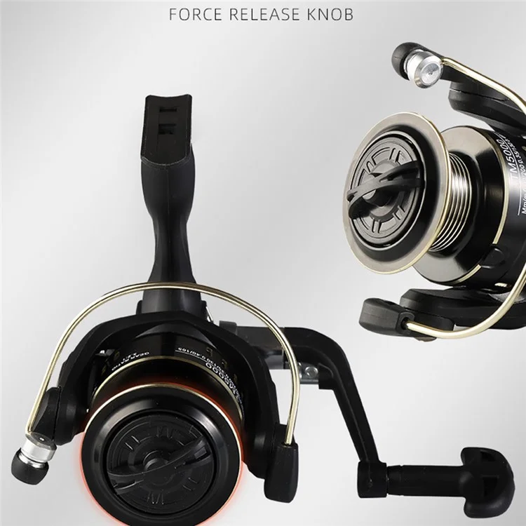 GOLD SHARKING TM3000 12-Axis Bearings Metal Long Cast Spinning Fishing Reel with Folding Arm - Black+Gold
