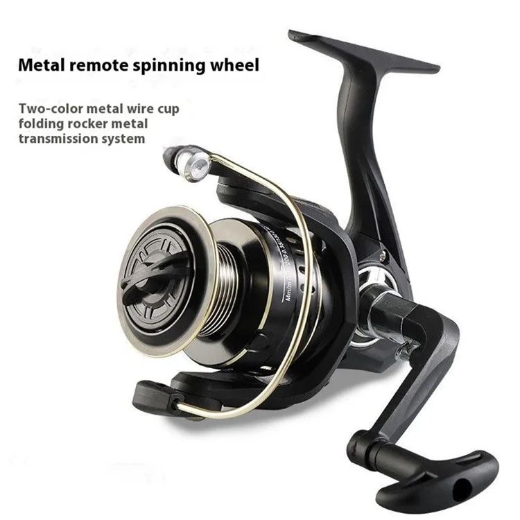 GOLD SHARKING TM3000 12-Axis Bearings Metal Long Cast Spinning Fishing Reel with Folding Arm - Black+Gold
