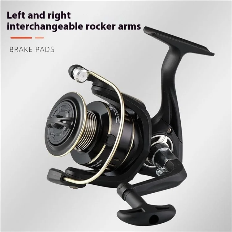 GOLD SHARKING TM3000 12-Axis Bearings Metal Long Cast Spinning Fishing Reel with Folding Arm - Black+Gold