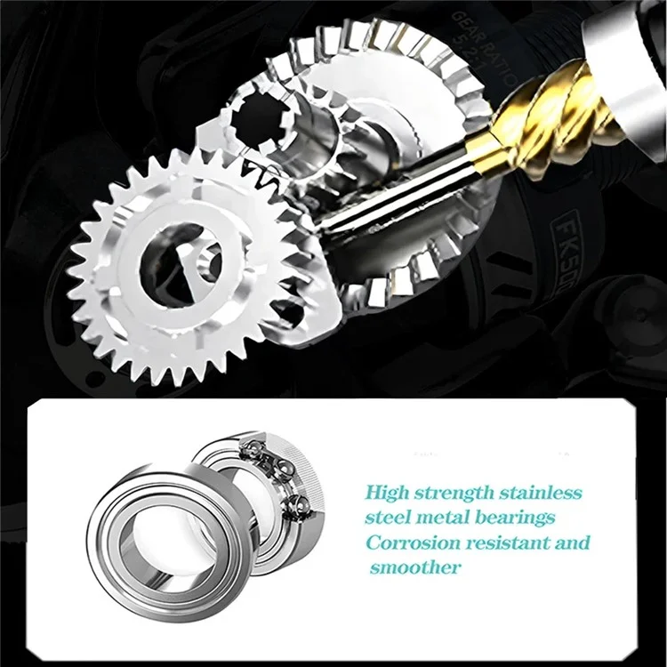 GOLD SHARKING FK3000 14-Achsen Angelrolle aus Vollmetall mit EVA-Knopf, auswechselbarer Kurbel und Spinnrolle