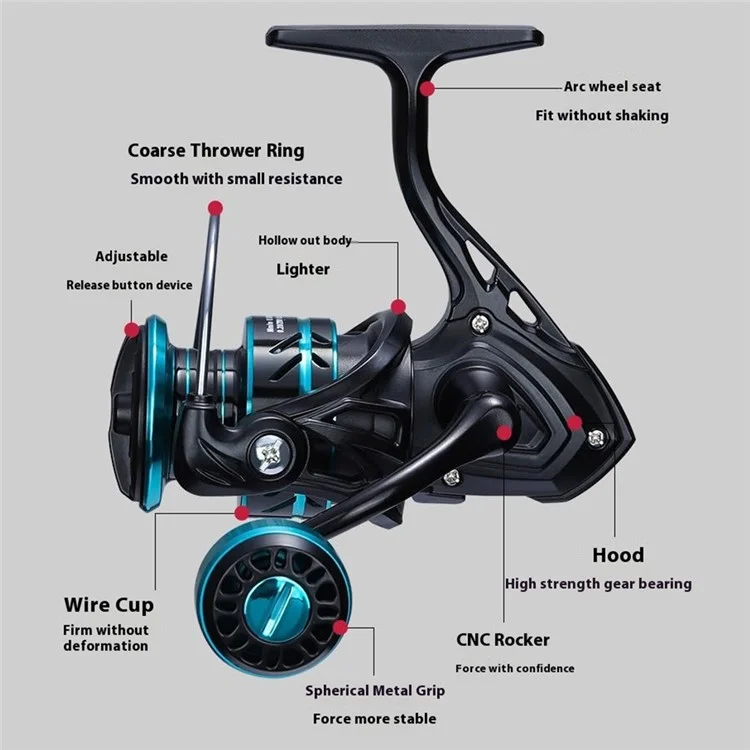TAKUMI-S HZ-800 Mini Moulinet de Pêche en Métal pour Pêche en Eau Salée avec Poignée et Bouton en Métal