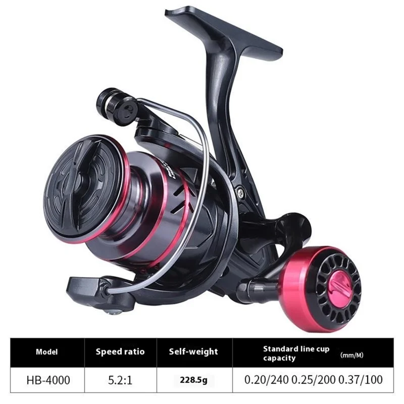 LINNHUE 2nd Gen HB-4000 5.2:1 High Speed Gear Ratio Spinning Fishing Reel with Metal Knob for Saltwater Surfcasting