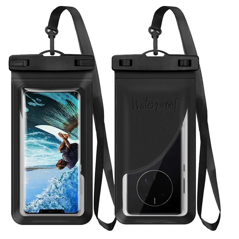 Waterproof Pouch Bag for 7.5" Cellphone IPX8 Floating PVC Clear Phone Dry Case with Card Holder - Black