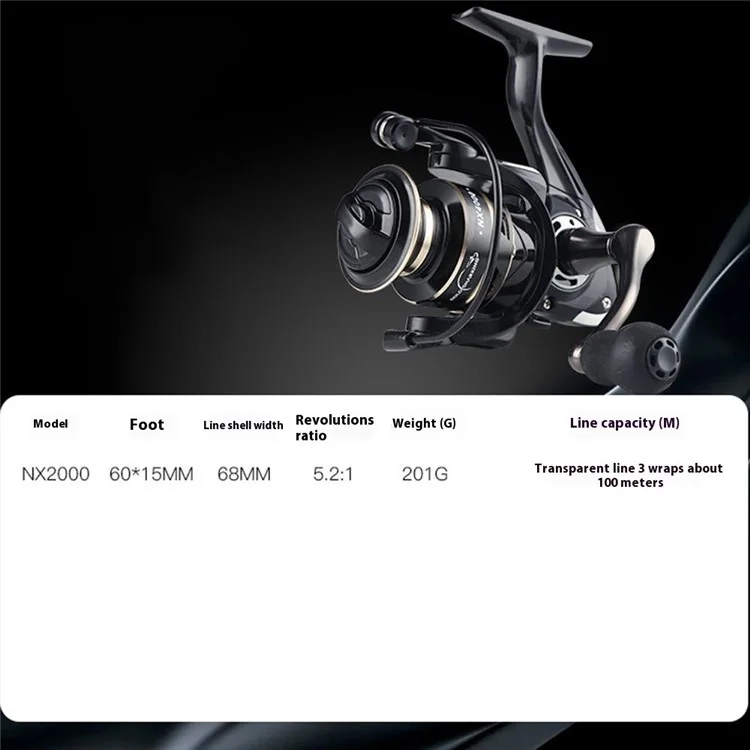 GOLD SHARKING NX2000 Fishing Reel Full Metal Spool Spinning Reel with EVA Handle Knob