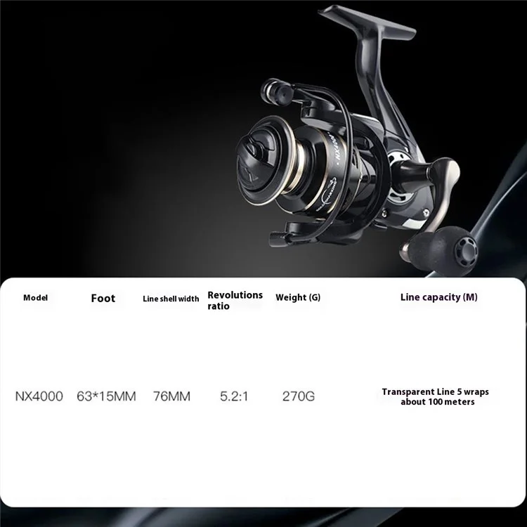 GOLD SHARKING NX4000 Fishing Reel Full Metal Spool Spinning Reel with EVA Handle Knob