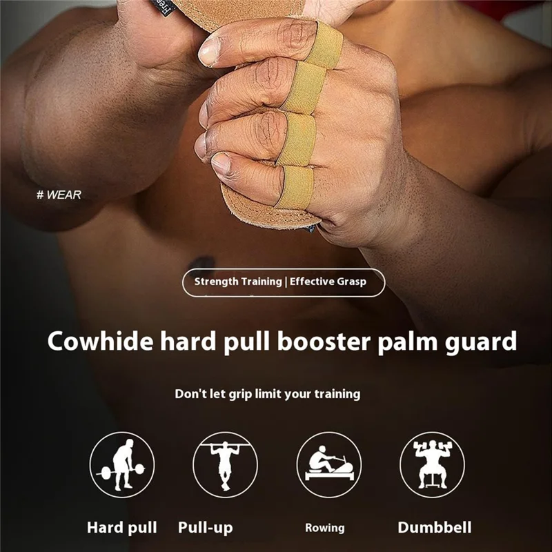 VILICO A0140 Pull Ups Grip Pads Cowhide Leather Palm Guard Fitness Gloves for Weightlifting - Black