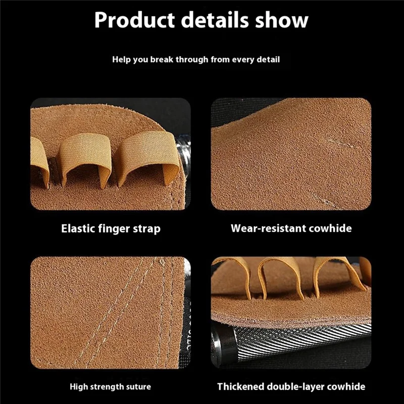 VILICO A0140 Pull Ups Grip Pads Cowhide Leather Palm Guard Fitness Gloves for Weightlifting - Black