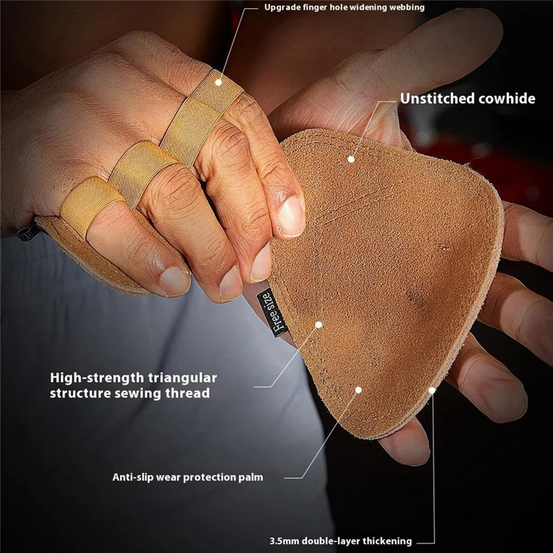 VILICO A0140 Pull Ups Grip Pads Cowhide Leather Palm Guard Fitness Gloves for Weightlifting - Black