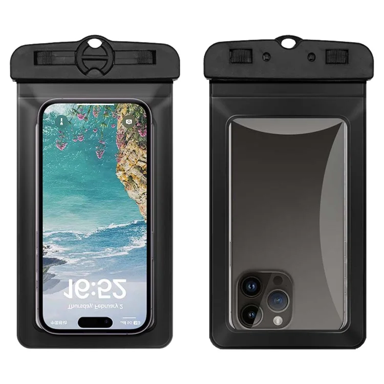 IPX8 Waterproof Phone Pouch Dual Locks Phone Holder PVC Clear Cellphone Dry Bag for Phone within 6.5'' - Black