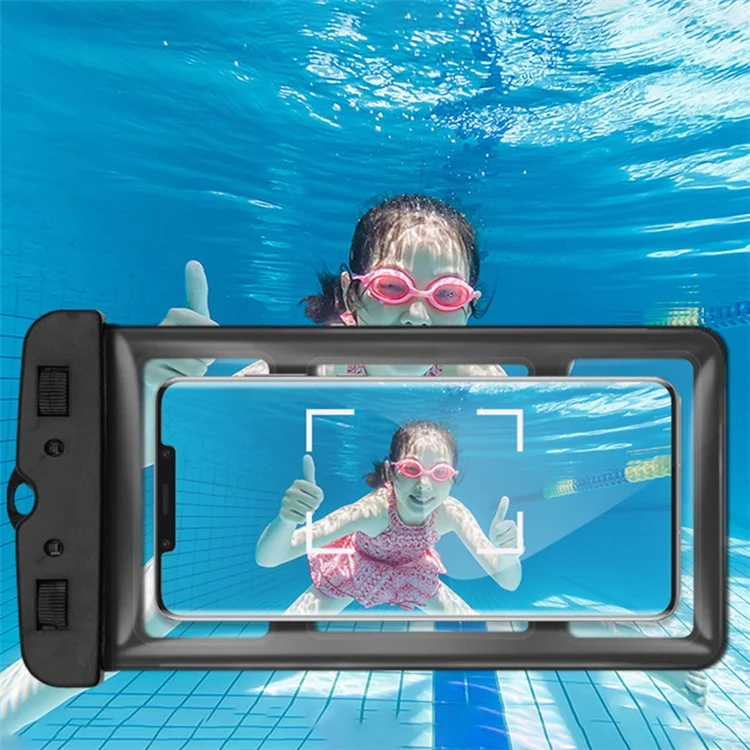 IPX8 Waterproof Phone Pouch Dual Locks Phone Holder PVC Clear Cellphone Dry Bag for Phone within 6.5'' - Black