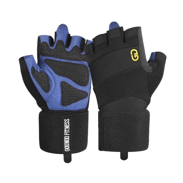 GOUNOD GL059 1 Pair Half Finger Workout Gloves Non Slip Honeycomb Compression Wrist Support Weightlifting Mittens - Blue S