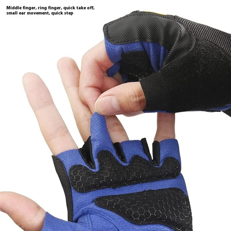 GOUNOD GL059 1 Pair Half Finger Workout Gloves Non Slip Honeycomb Compression Wrist Support Weightlifting Mittens - Blue S
