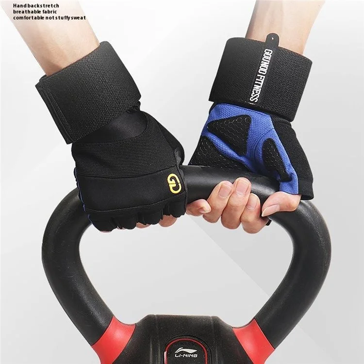 GOUNOD GL059 1 Pair Half Finger Workout Gloves Non Slip Honeycomb Compression Wrist Support Weightlifting Mittens - Blue S