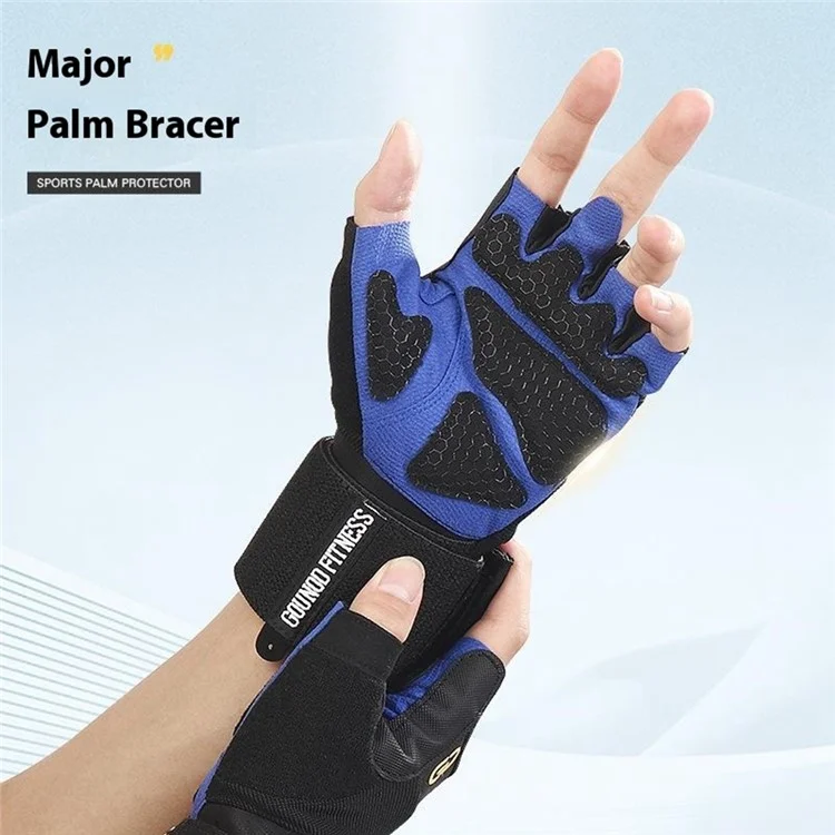 GOUNOD GL059 1 Pair Half Finger Workout Gloves Non Slip Honeycomb Compression Wrist Support Weightlifting Mittens - Blue S