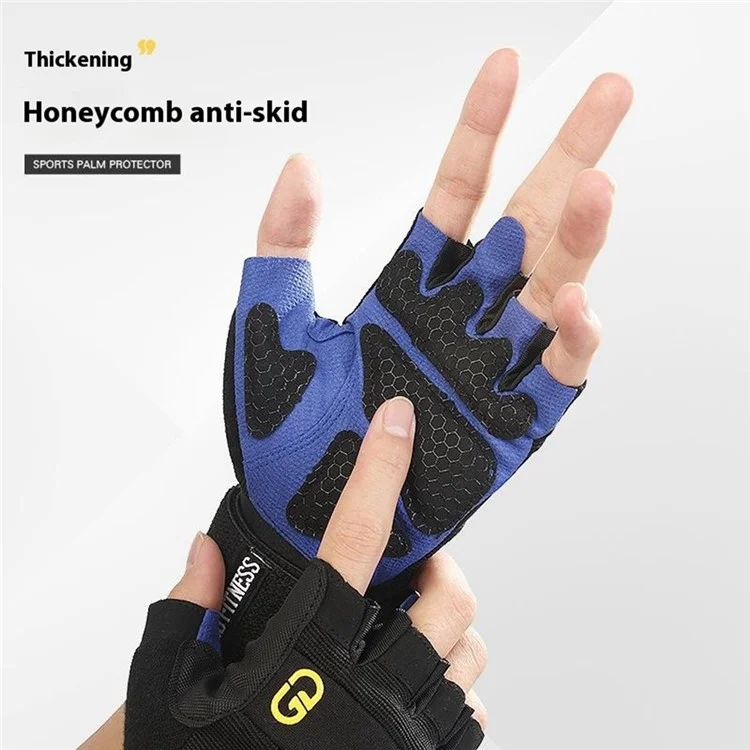 GOUNOD GL059 1 Pair Half Finger Workout Gloves Non Slip Honeycomb Compression Wrist Support Weightlifting Mittens - Blue S