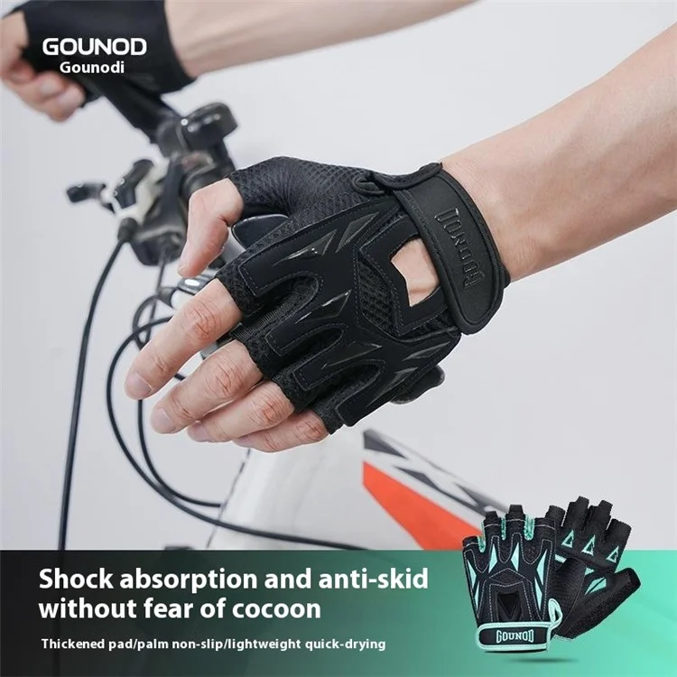 GOUNOD GL002 1 Paire de Gants de Fitness Antidérapants à Absorption de Chocs - Mi-Doigts - Noir / S