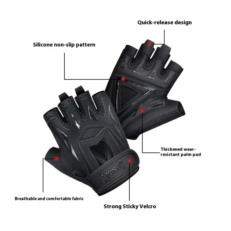 GOUNOD GL002 1 Paire de Gants de Fitness Antidérapants à Absorption de Chocs - Mi-Doigts - Noir / S