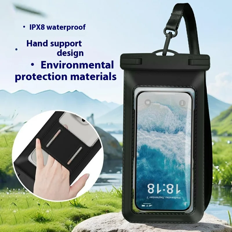 Pochette étanche pour téléphone avec sangle pratique pour la natation pour les smartphones de moins de 7,2 pouces, sac résistant à l'eau IPX8 - Noir