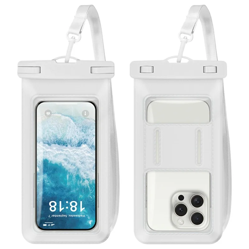 Waterproof Phone Pouch with Handy Strap for Swimming Below 7.2 Inch Smartphones IPX8 Water Resistant Bag - White