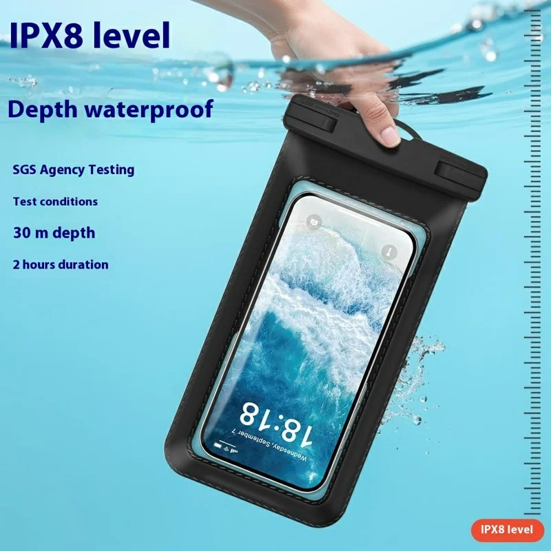 Pochette étanche 2 en 1 avec cordon réglable / Brassard pour téléphones de moins de 7,2 pouces, sac résistant à l'eau IPX8 - Noir