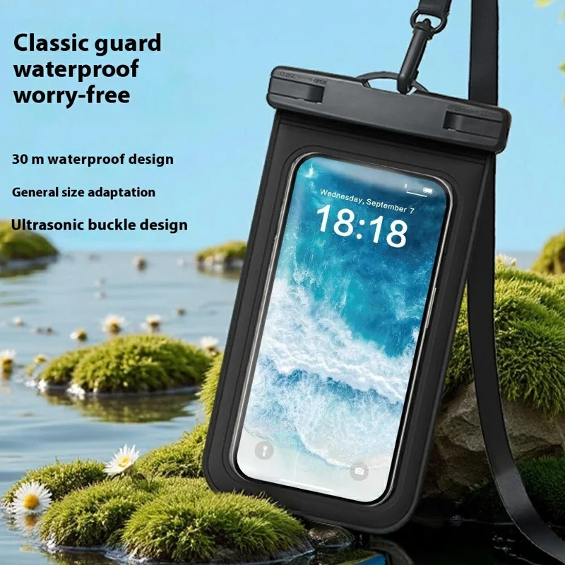 PVC Transparente wasserdichte Handyhülle für Smartphones bis zu 7,0 Zoll IPX8 wasserdichte Handytasche - Schwarz