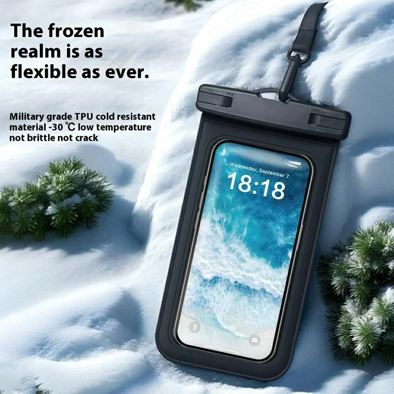 Bolsa Impermeável Transparente de TPU para Dispositivos até 7,0 Polegadas - Capa à Prova d'Água IPX8 com Sensibilidade de Tela Sensível ao Toque - Preto