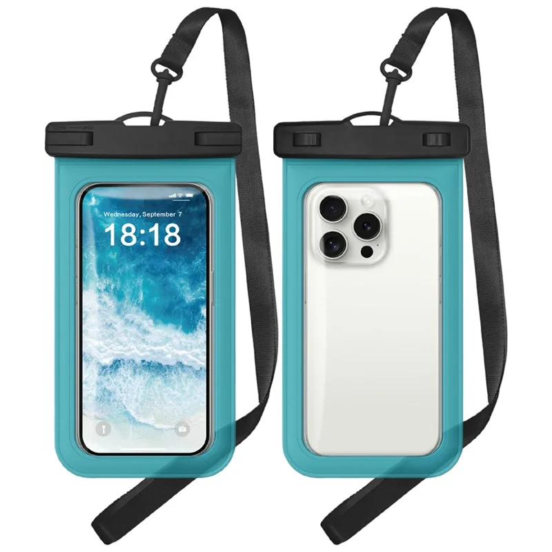 TPU Clear Waterproof Phone Pouch Case for Up to 7.0 Inch  Device IPX8 Touchscreen Sensitive Phone Dry Bag - Translucent Blue