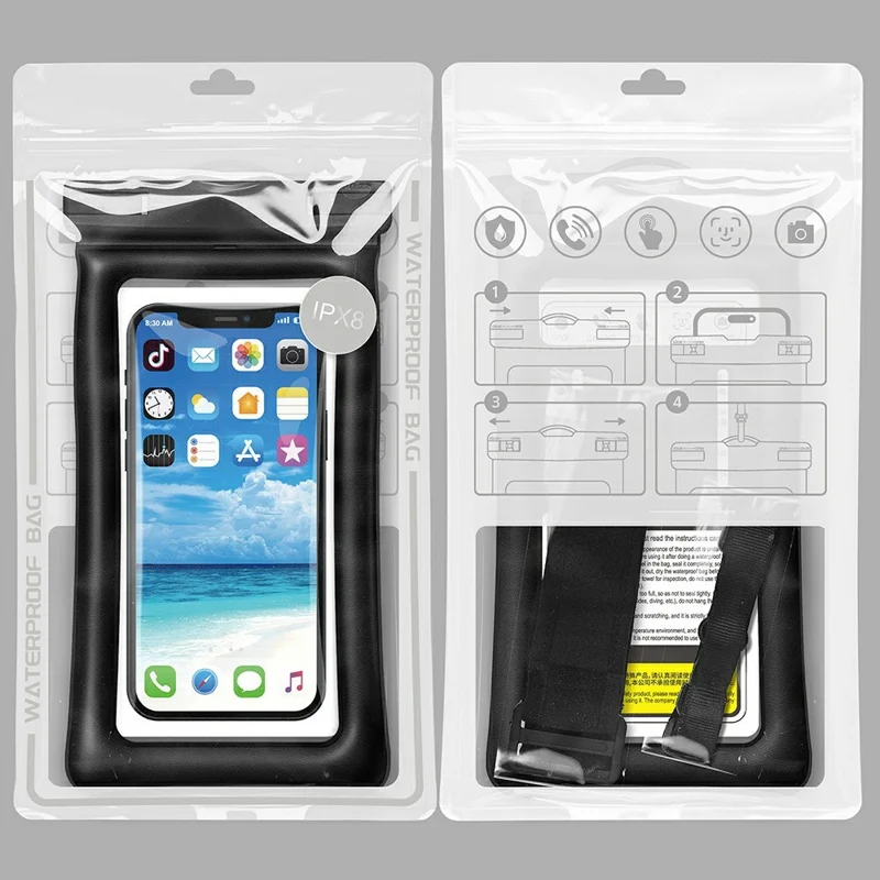 Bolsa à Prova d'Água IPX8 para Celular com Braçadeira, Airbag para Smartphones até 7,2 polegadas Resistente à Água - Preto