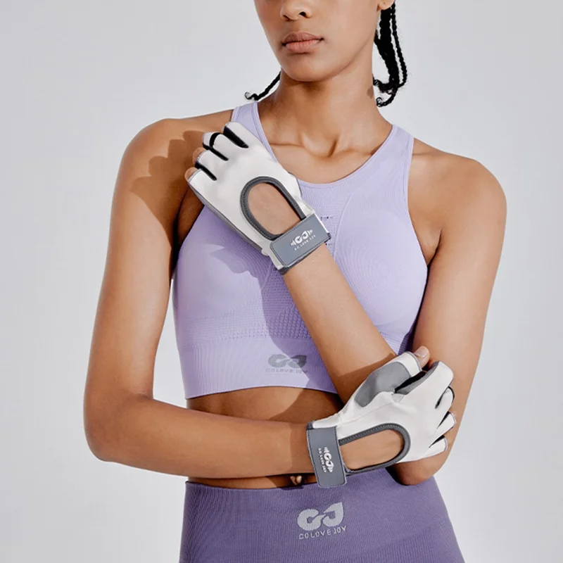 GOLOVEJOY XG84 1 Paire de Gants de Sport mi-doigts Fitness Antidérapants Absorbant les Chocs avec Dos Ouvert - Gris Clair / S