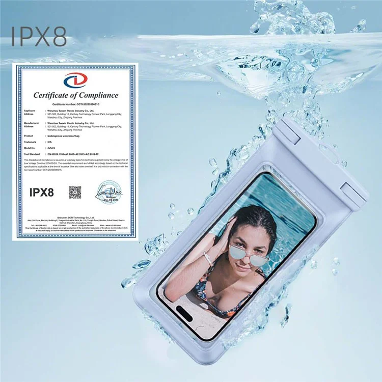 Custodia impermeabile galleggiante per telefono cellulare inferiore a 7,5'' IPX8 Borsa stagna per cellulare Protettore del telefono in PVC texturizzato - Blu