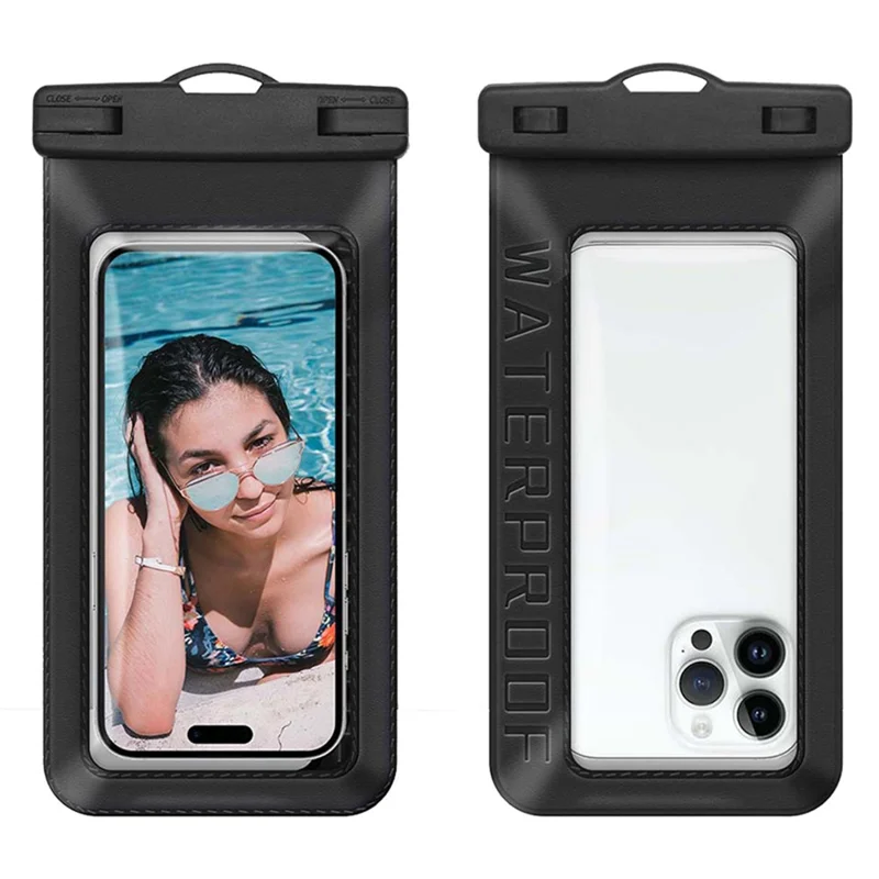 Waterproof Floating Phone Pouch for Under 7.5'' Mobile Phone IPX8 Cellphone Dry Bag Case Textured PVC Phone Protector - Black