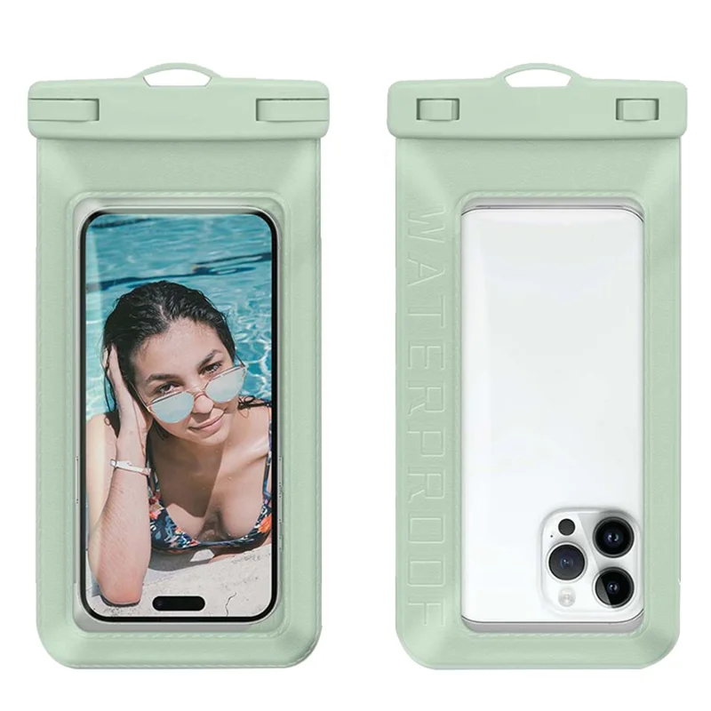 Waterproof Floating Phone Pouch for Under 7.5'' Mobile Phone IPX8 Cellphone Dry Bag Case Textured PVC Phone Protector - Green