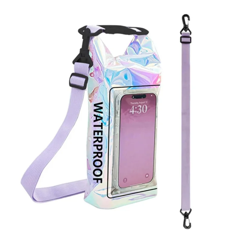 Borsa Asciutta Impermeabile Colorata da 2L per Cellulari con Touch Screen, Nuoto e Spiaggia - Borsa a Tracolla Roll Top in PVC 500D