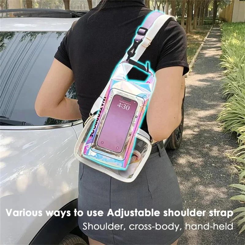 Borsa Asciutta Impermeabile Colorata da 2L per Cellulari con Touch Screen, Nuoto e Spiaggia - Borsa a Tracolla Roll Top in PVC 500D