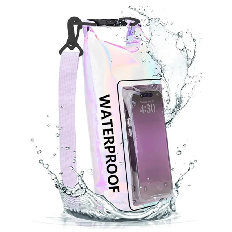 Borsa Asciutta Impermeabile Colorata da 2L per Cellulari con Touch Screen, Nuoto e Spiaggia - Borsa a Tracolla Roll Top in PVC 500D