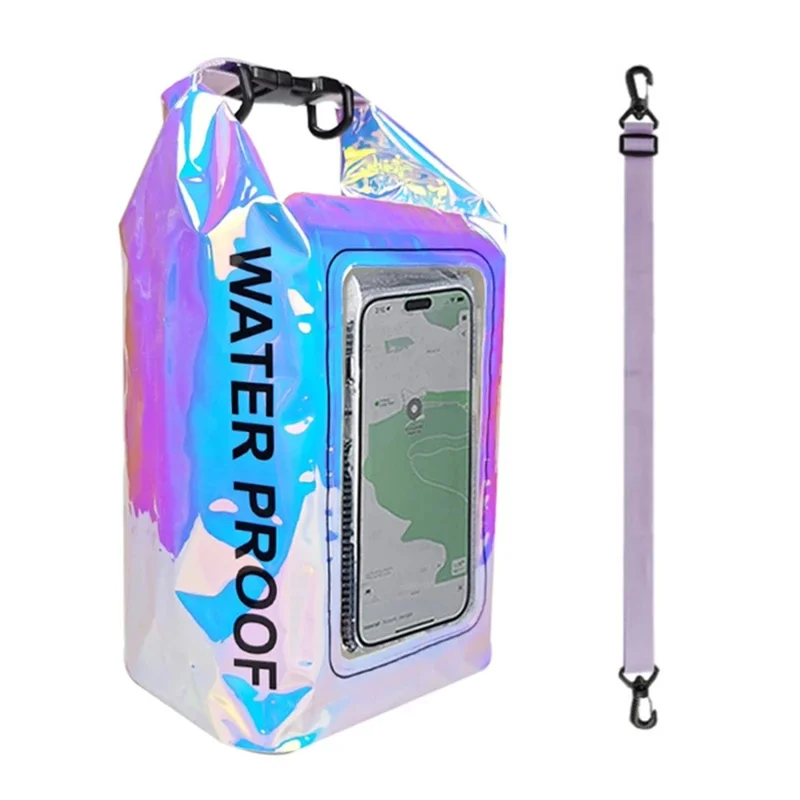 Bolsa Seca Impermeável Colorida de 5L para Celular com Tela Sensível ao Toque - Bolsa Transversal para Praia e Natação em PVC 500D